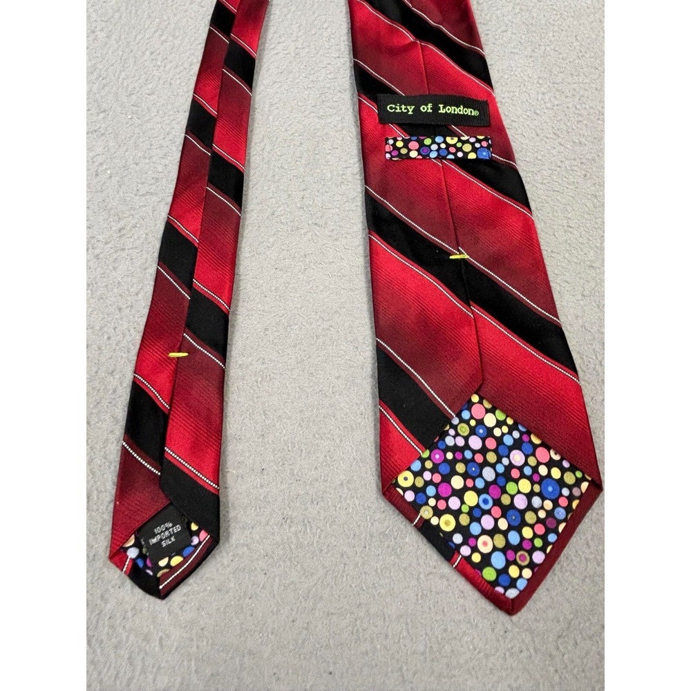 City of London Tie Mens One Size 100% Silk Red Black Stripe Dress Business